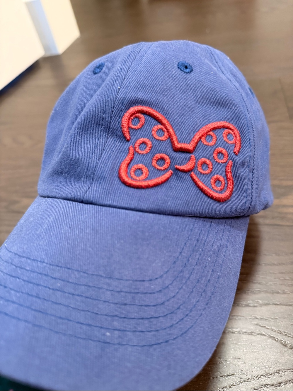 🎀 Disney Park Blue Baseball Cap with Red Embroidered Bow